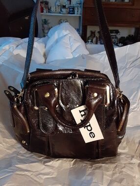 NWT HYPE Chocolate Patent Leather Shoulder Bag